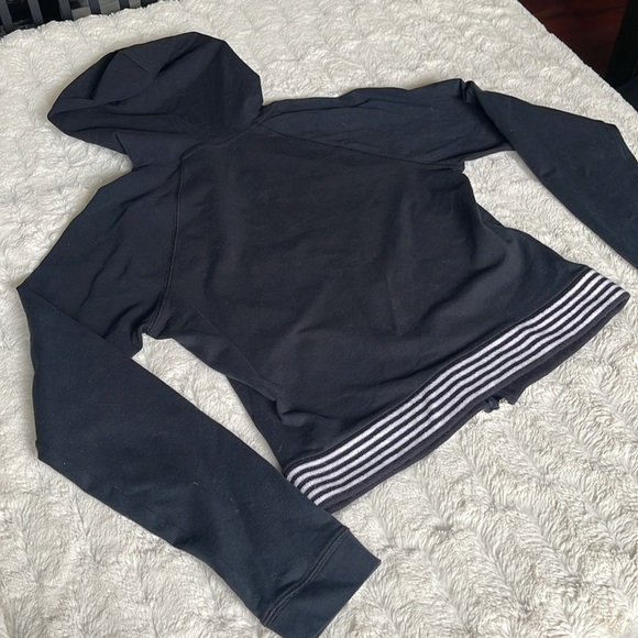 GUESS JEANS Y2K Black Zippered Hooded Jacket sweatshirt Size Medium White Stripe - Picture 7 of 11